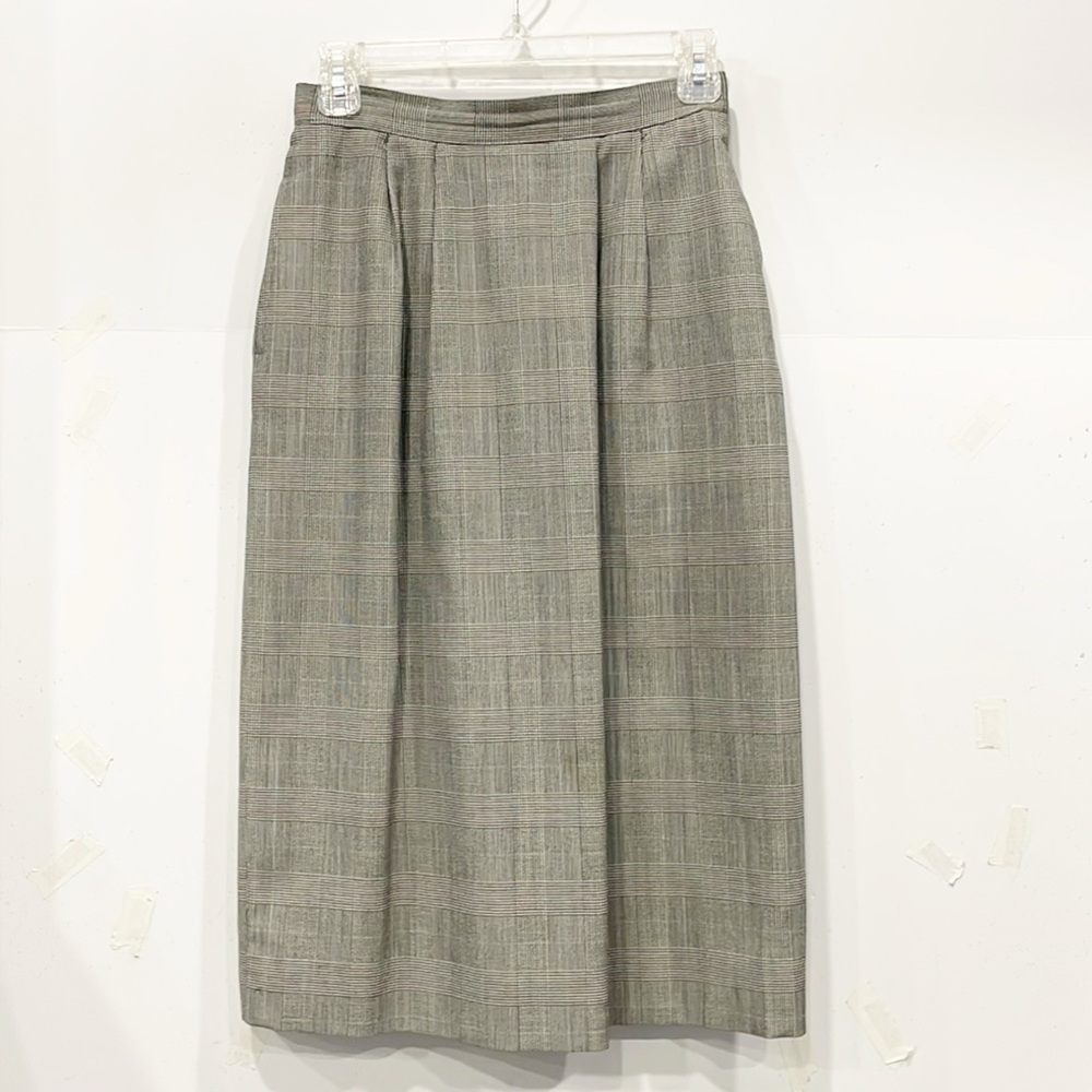 Vintage Brooks Brothers Women Midi Skirt‎ Glen Plaid Sz 4 Wool Business Pockets
